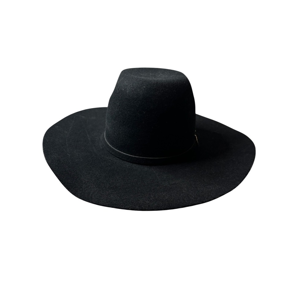 Ariat Black Wool Felt Cowboy Hat Western Wide Brim Silver Buckle Accent Hat